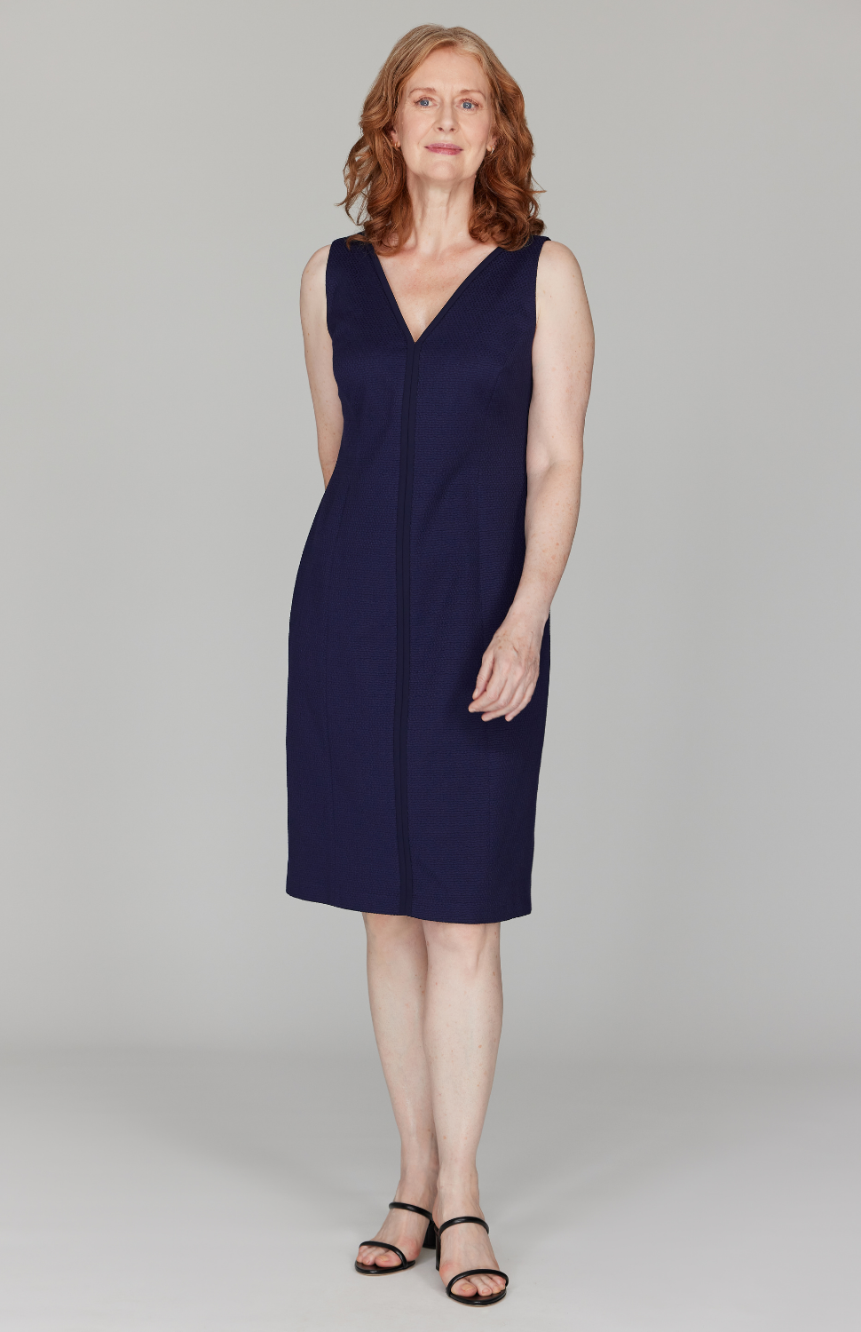 Pique V Neck Fitted Dress w/ Bias  Emmelle Design