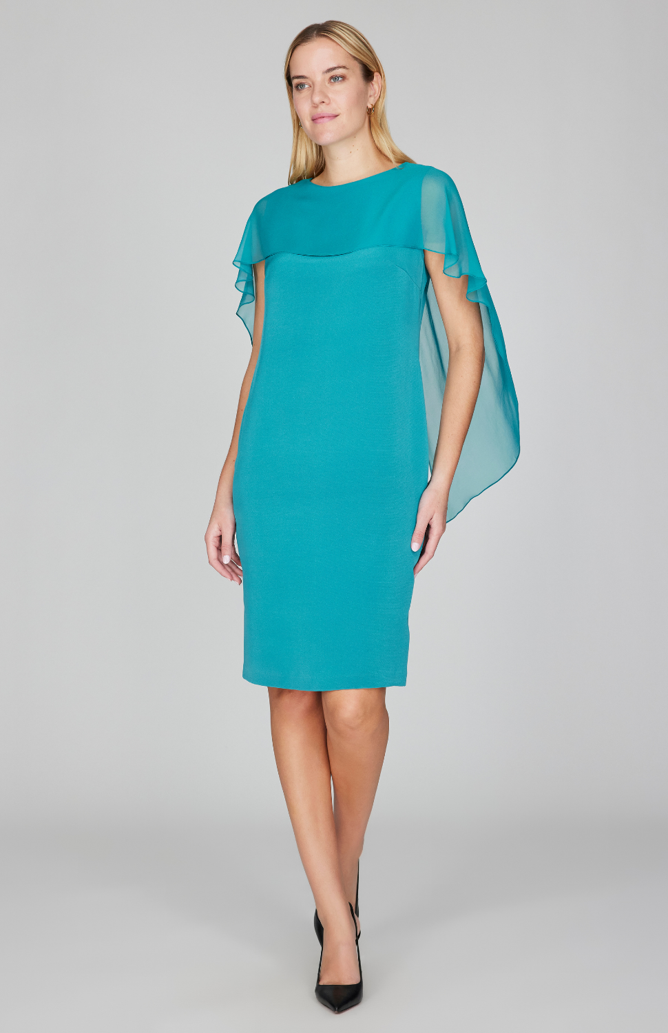 Silk Dress w/Chiffon High-Low Capelet