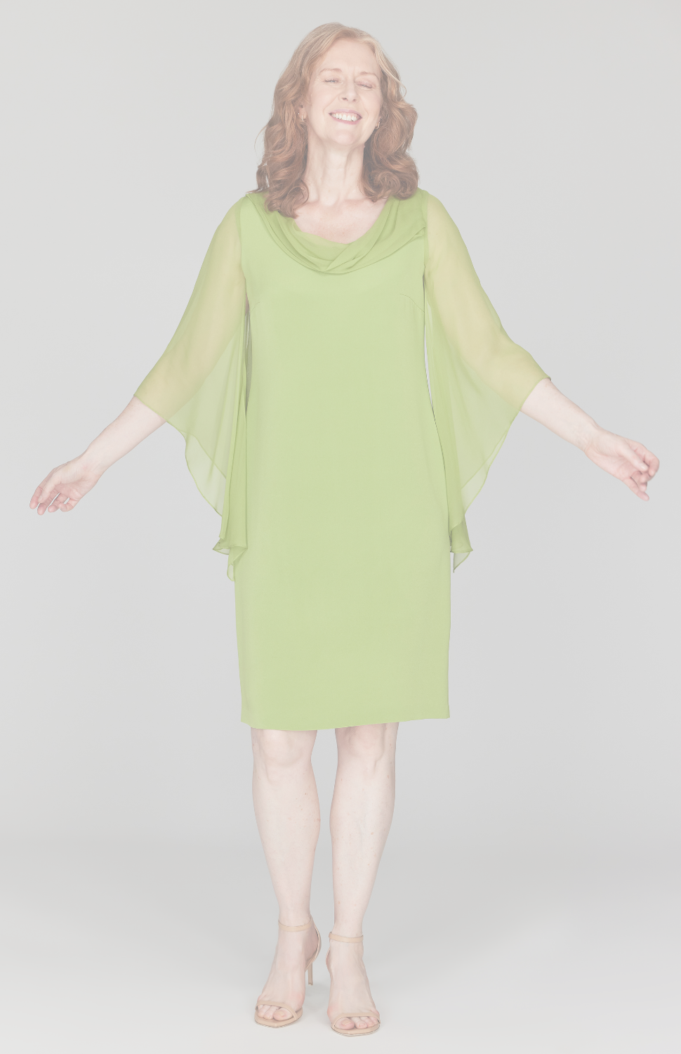 Silk Dress w/ Chiffon Drape & Cascade Sleeve