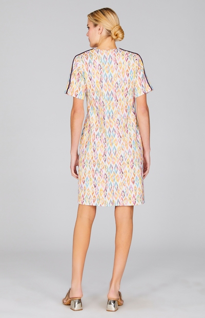 Abstract Feather Short Sleeve Shift Dress w/ Bias