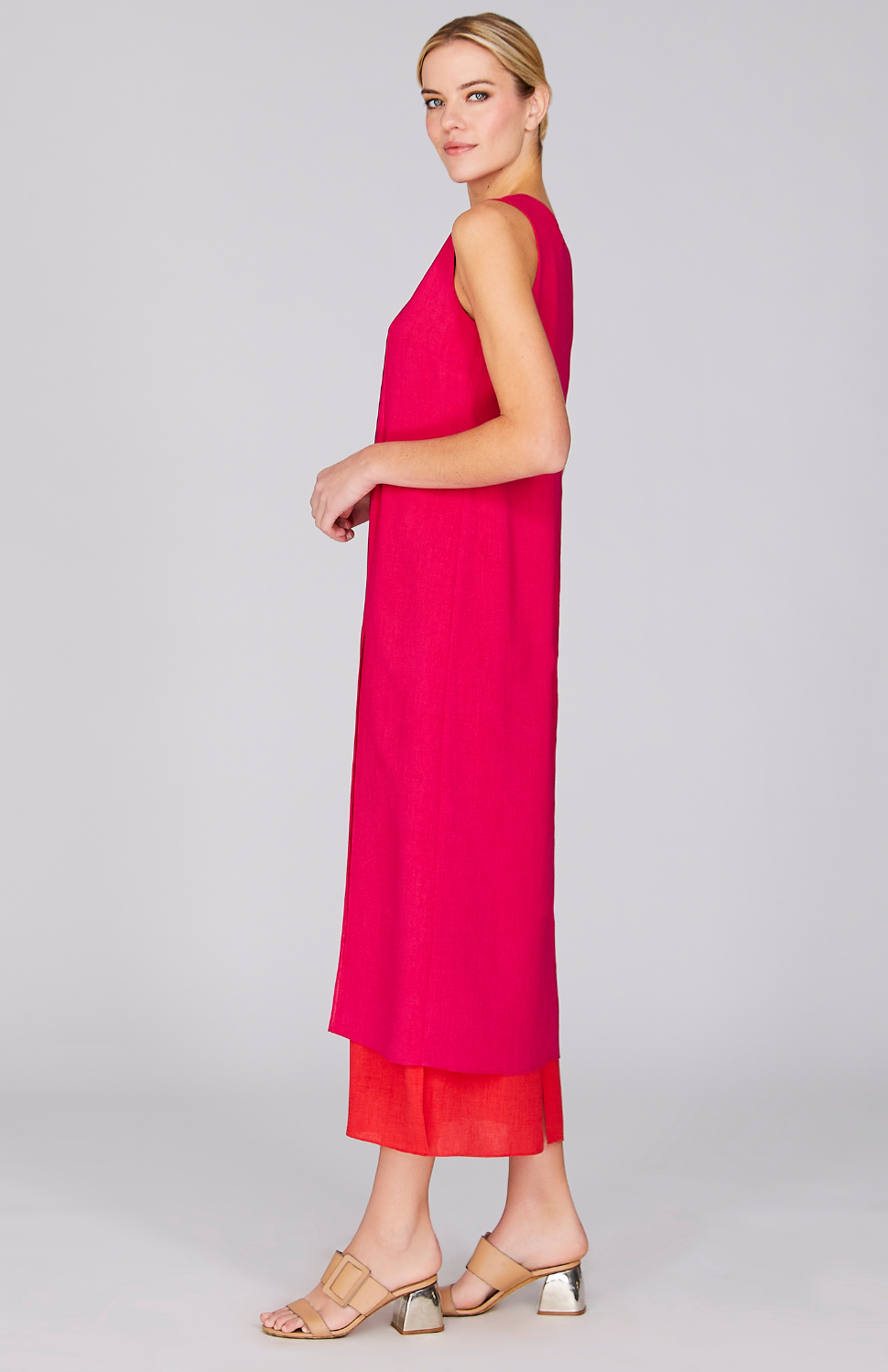 Microlinen Double Layer Dress w/Front Slit