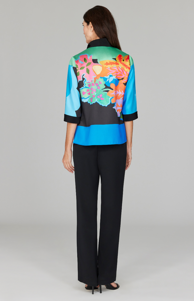 Color Block Floral High Neck Shirt