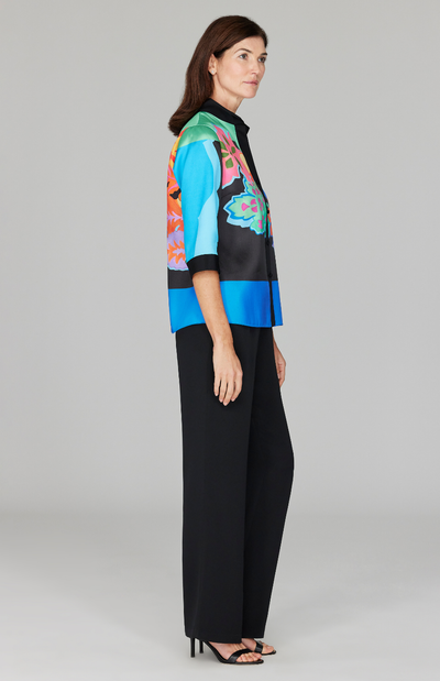 Color Block Floral High Neck Shirt