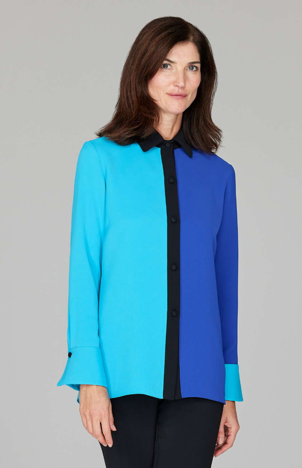 Color Block Lustrous Crepe Back Overlap Shirt