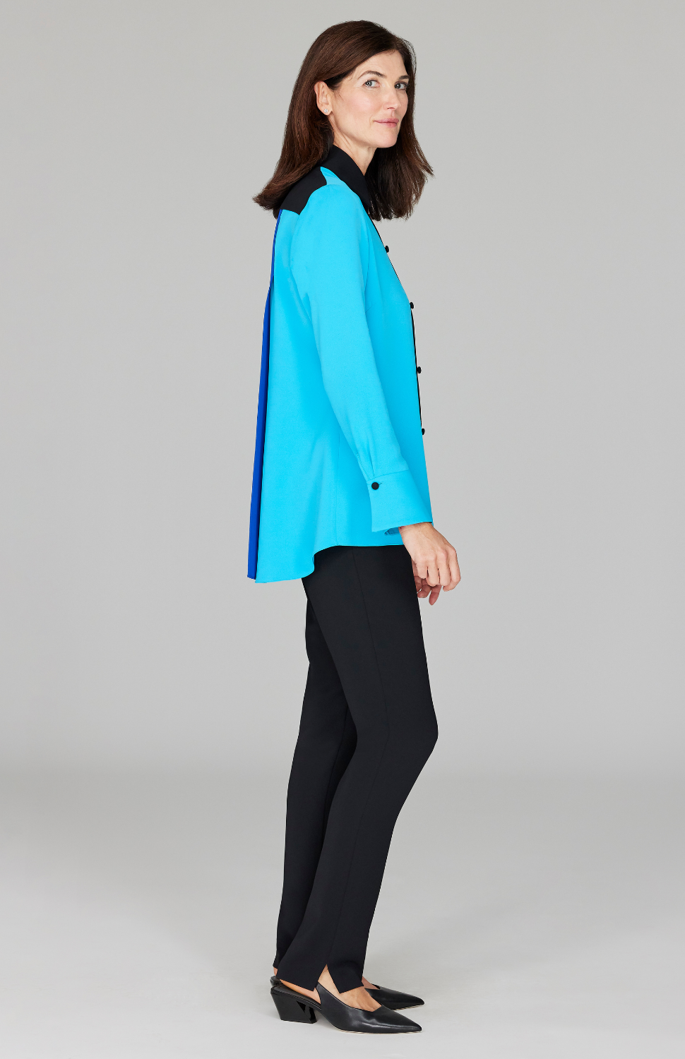 Color Block Lustrous Crepe Back Overlap Shirt