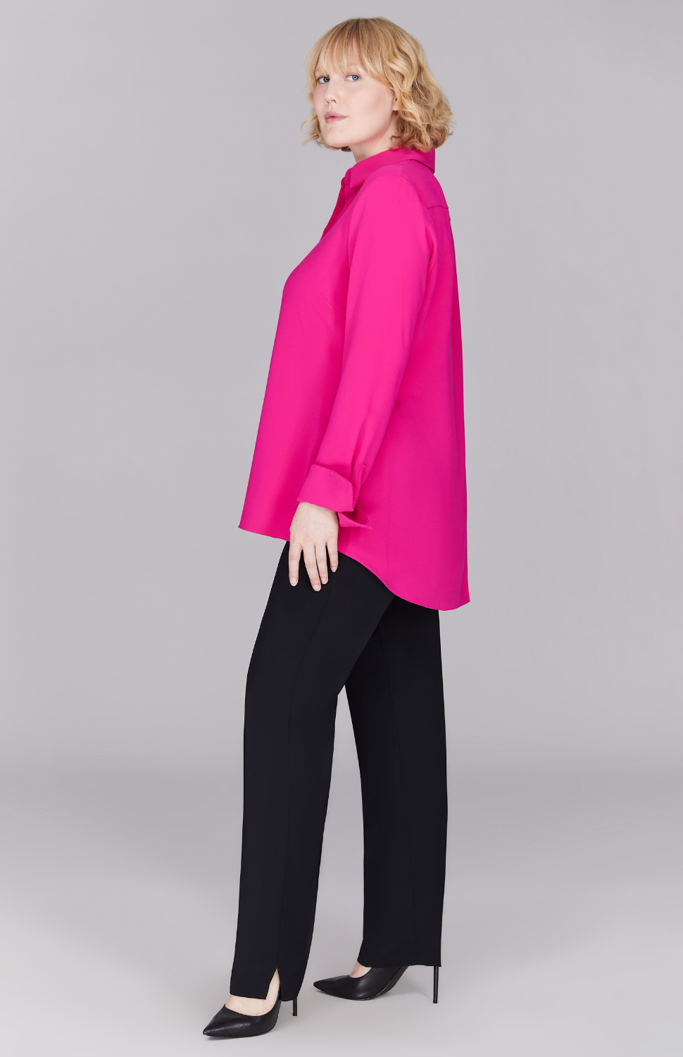 Lustrous Crepe Back Overlap Shirt