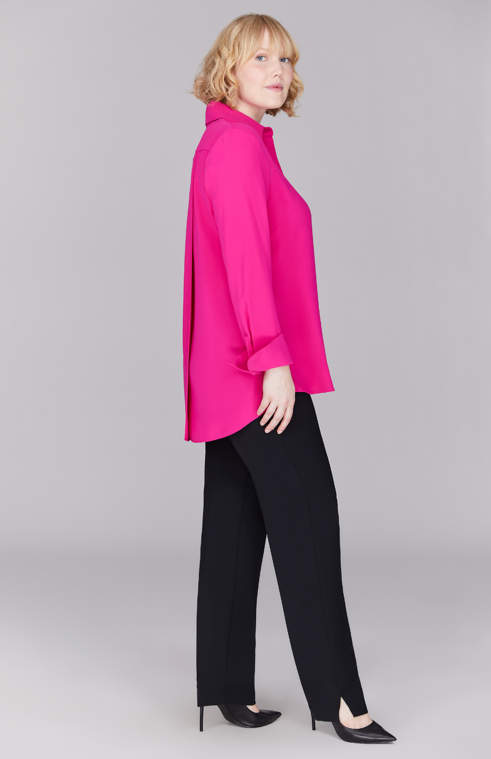 Lustrous Crepe Back Overlap Shirt