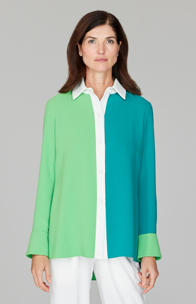 Color Block Lustrous Crepe Back Overlap Shirt