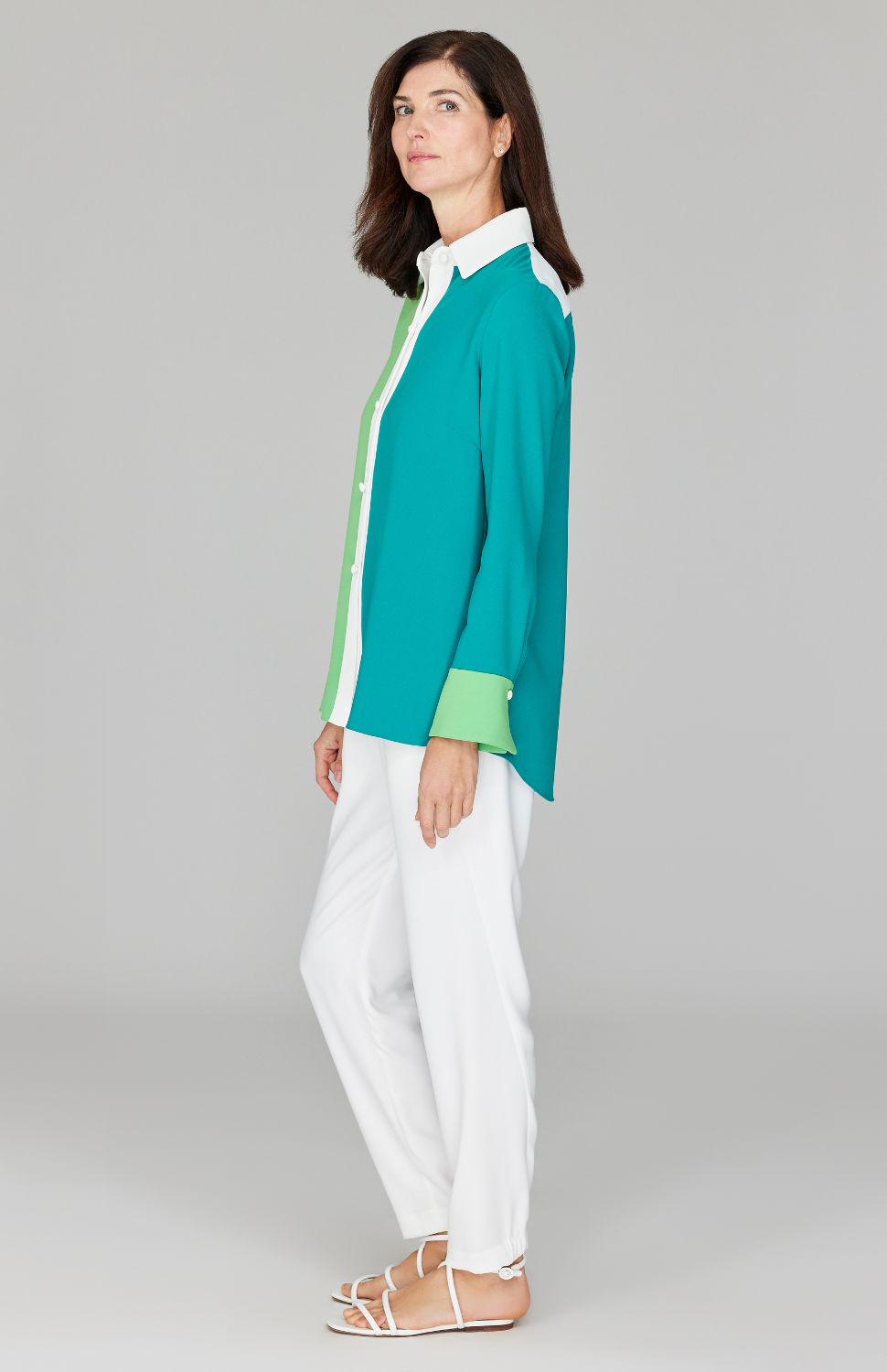 Color Block Lustrous Crepe Back Overlap Shirt