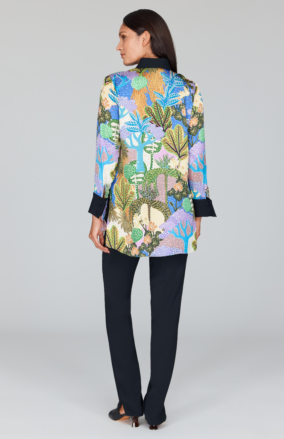 Oasis Print Collared Button Down w/ Side Tab