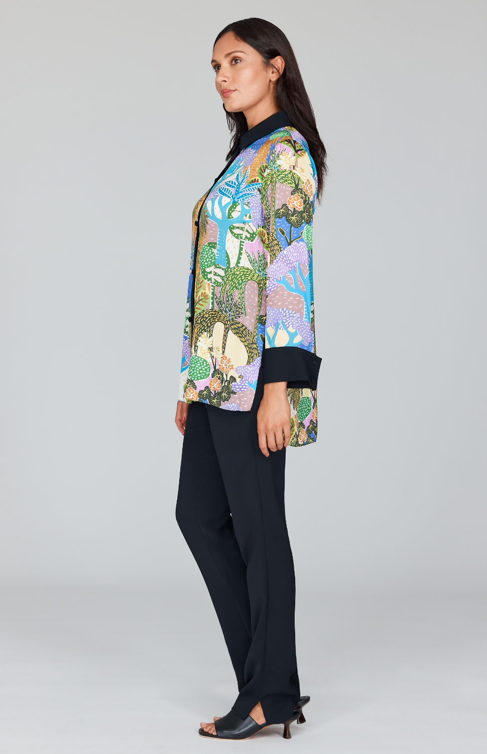 Oasis Print Collared Button Down w/ Side Tab