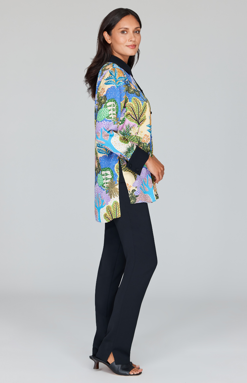 Oasis Print Collared Button Down w/ Side Tab