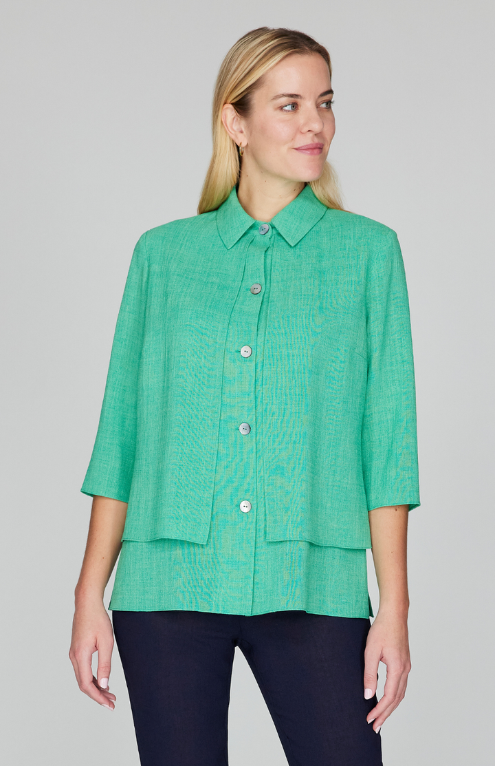 Microlinen Front Overlap Collared Shirt