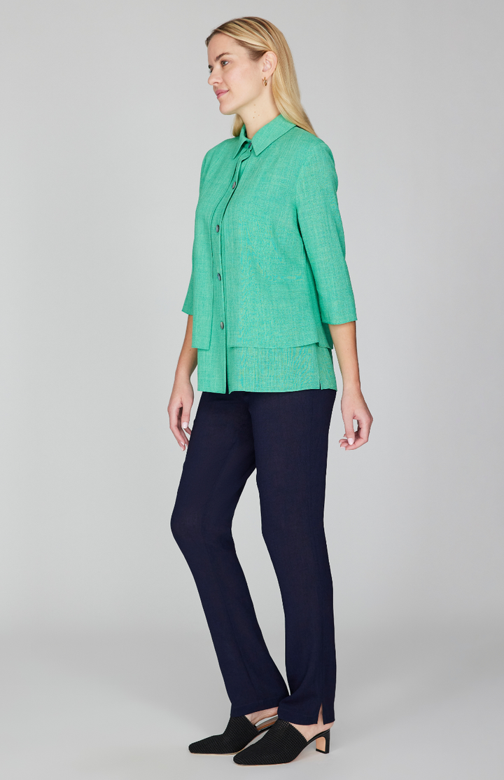 Microlinen Front Overlap Collared Shirt