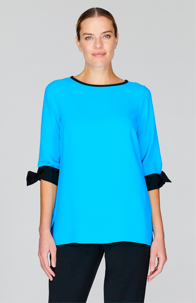 Lustrous Crepe 3/4 Sleeve Blouse with Tie Cuff