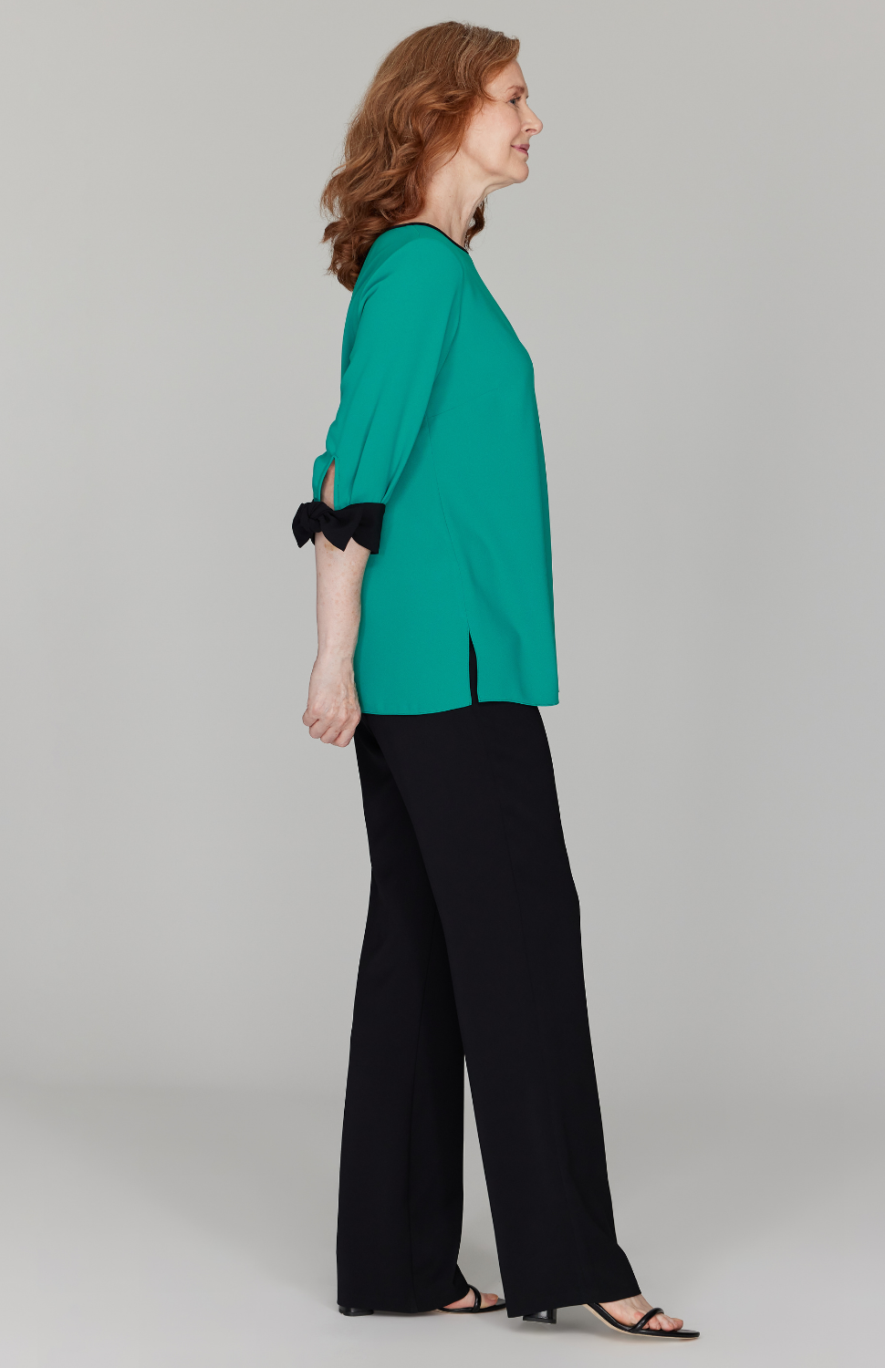 Lustrous Crepe 3/4 Sleeve Blouse with Tie Cuff