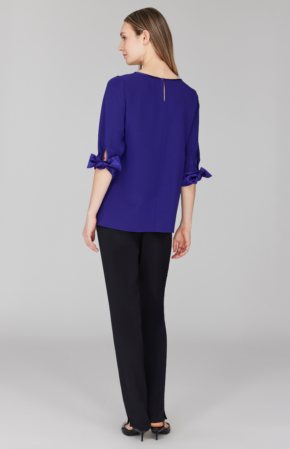 Silk 3/4 Sleeve Blouse w/Satin Tie Cuff