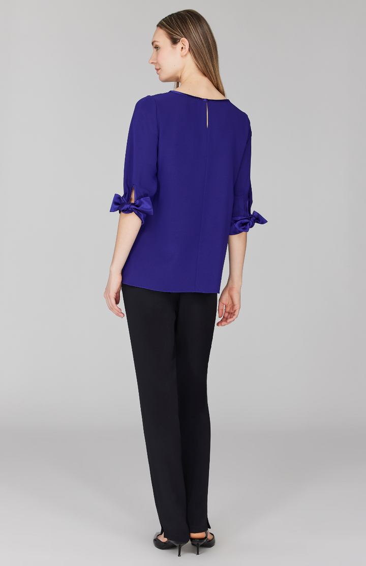 Silk 3/4 Sleeve Blouse w/Satin Tie Cuff