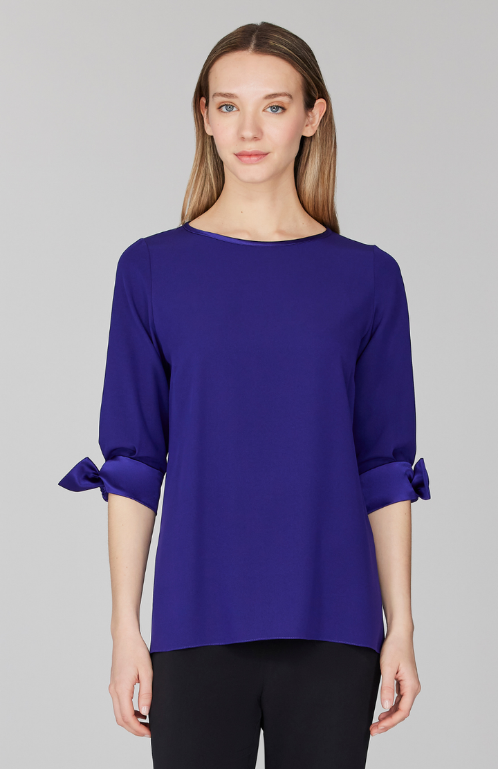 Silk 3/4 Sleeve Blouse w/Satin Tie Cuff
