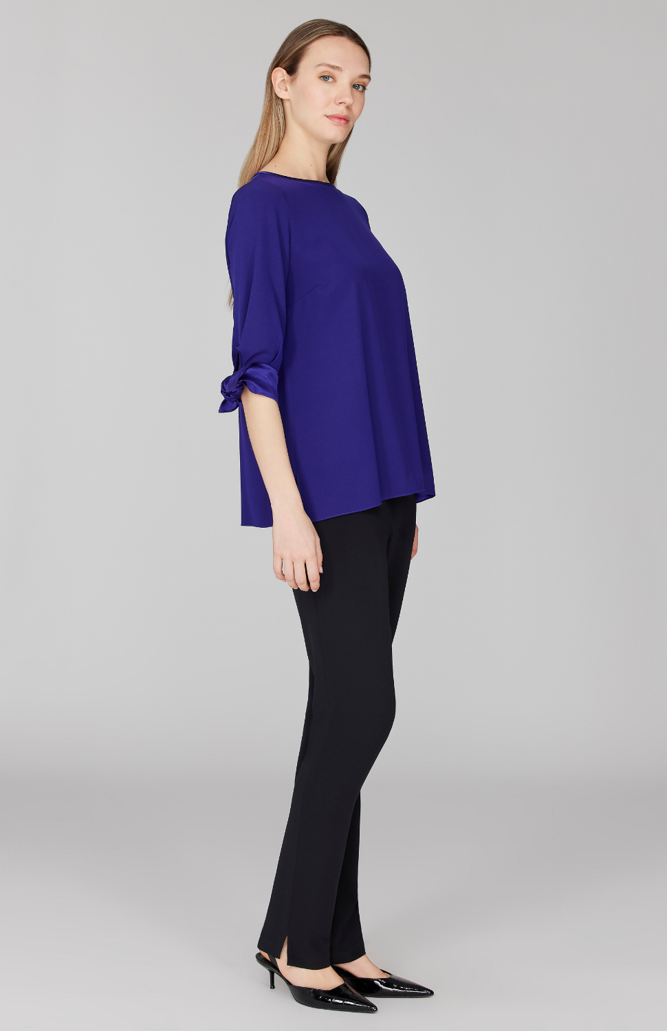 Silk 3/4 Sleeve Blouse w/Satin Tie Cuff