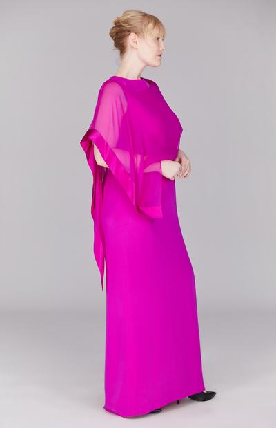 Silk Gown w/Chiffon Side Drape & Satin Trim