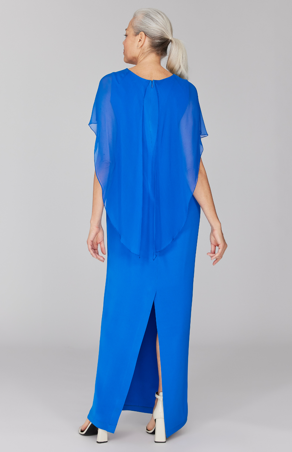 Silk Gown w/Chiffon High Low Caplet