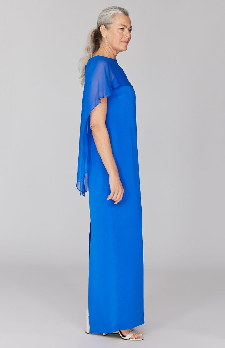 Silk Gown w/Chiffon High Low Caplet
