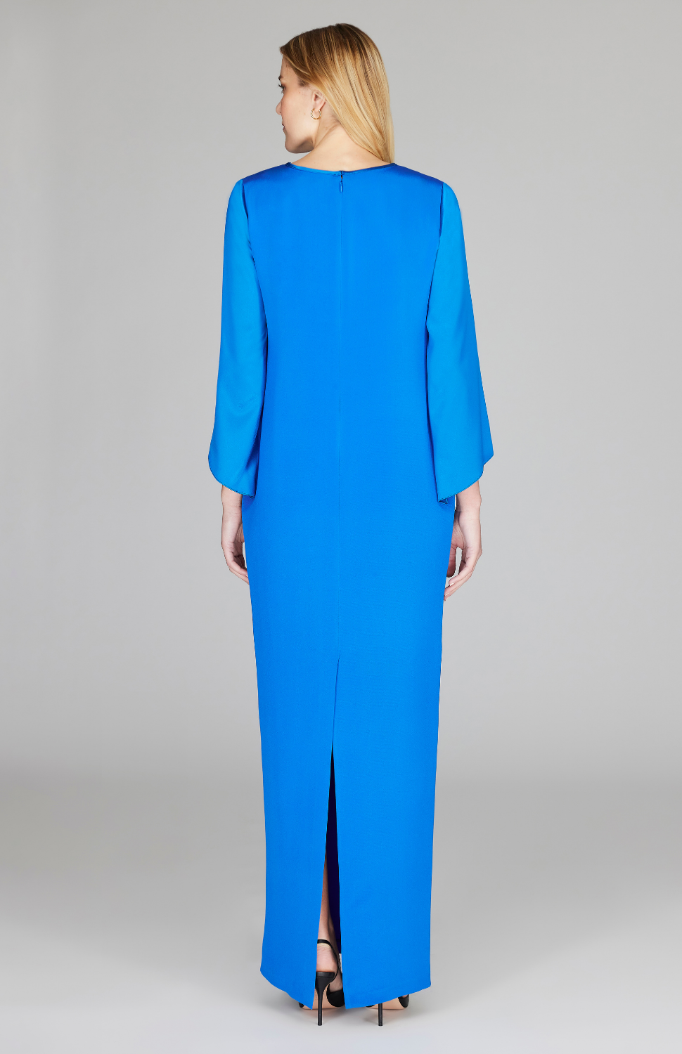 Long Sleeve Silk Gown with Satin Contrast