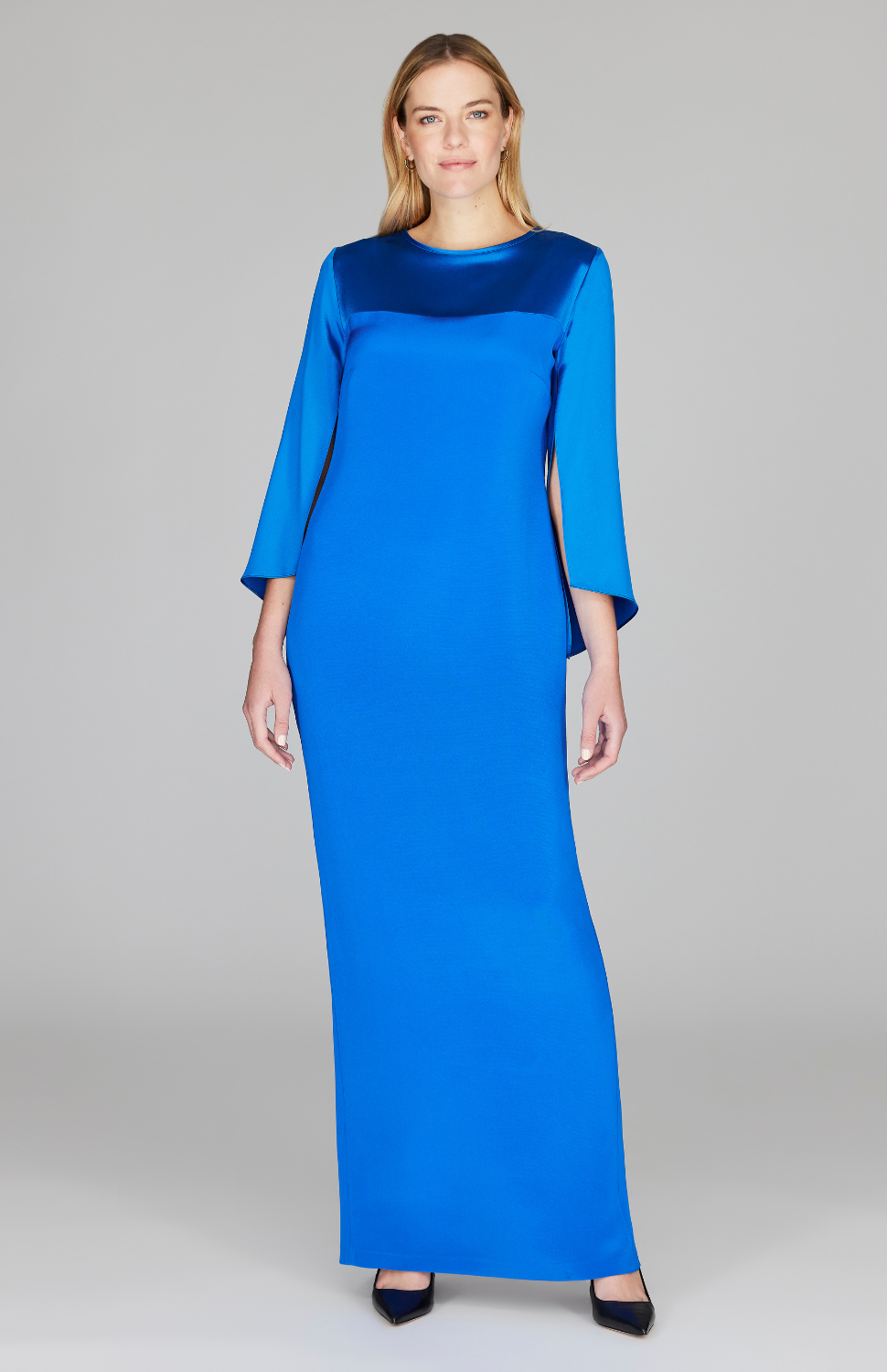 Long Sleeve Silk Gown with Satin Contrast