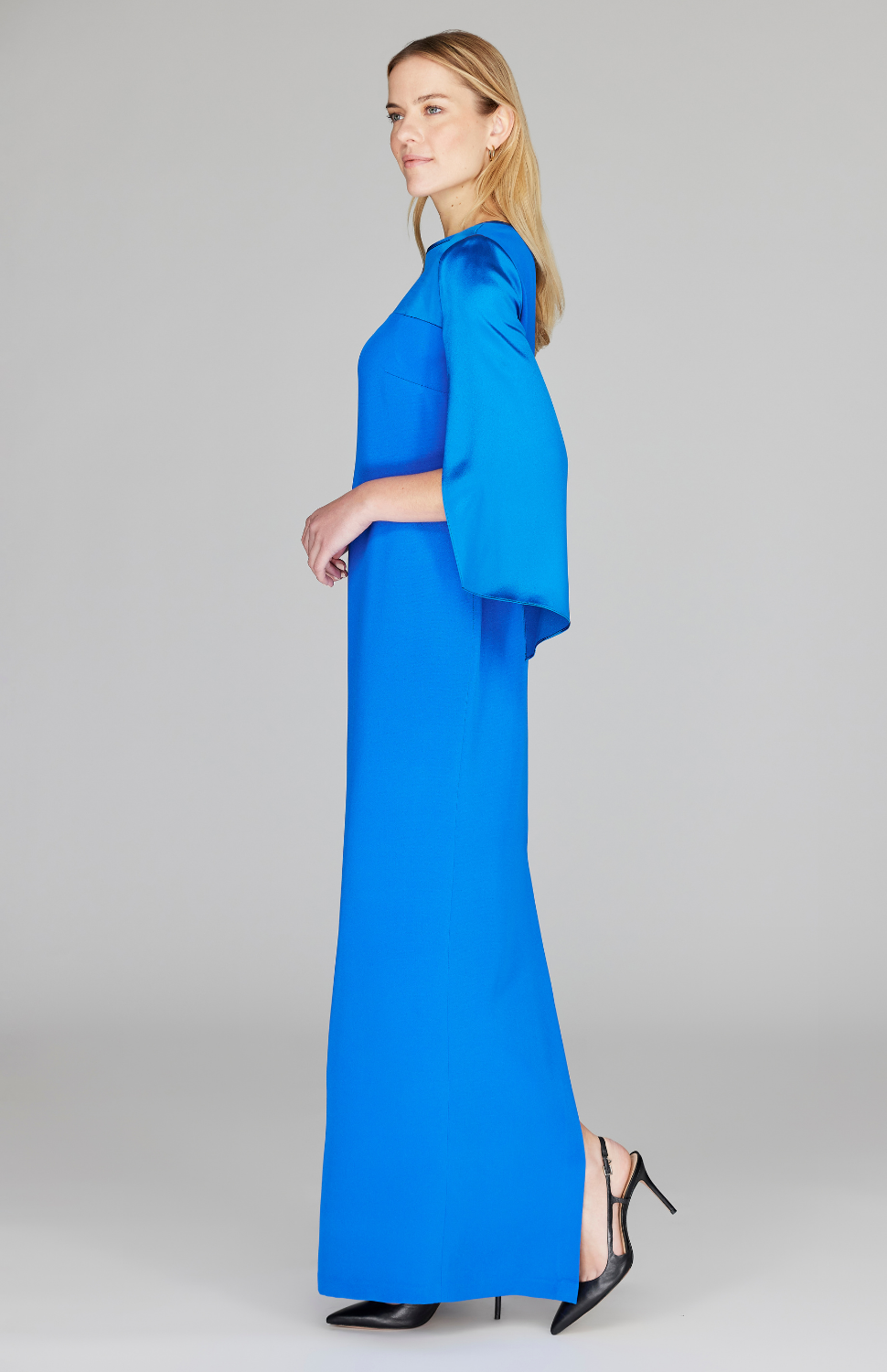 Long Sleeve Silk Gown with Satin Contrast