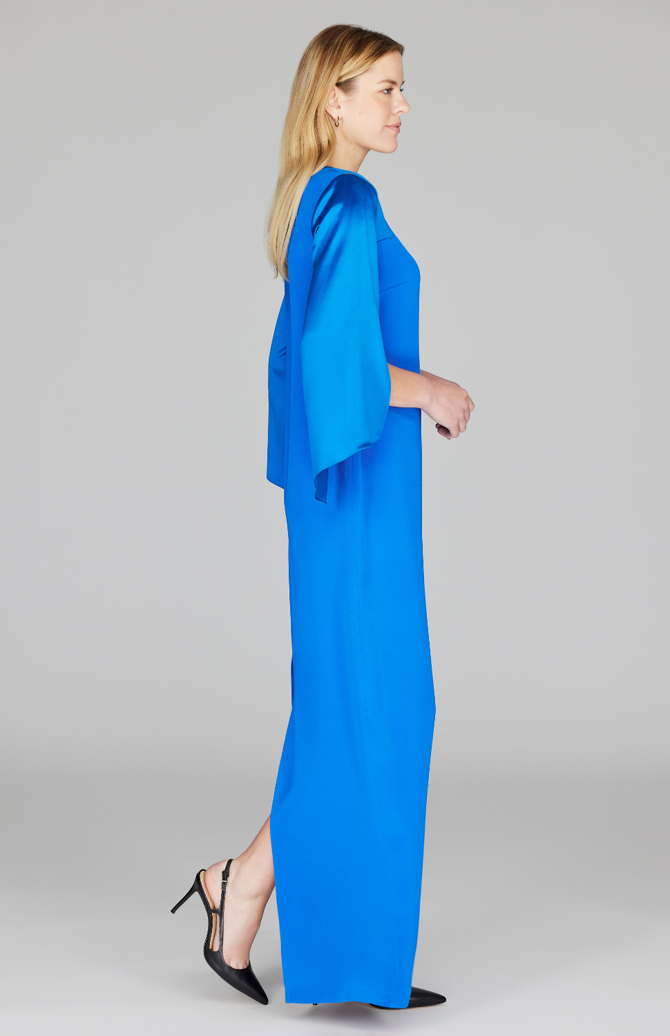 Long Sleeve Silk Gown with Satin Contrast