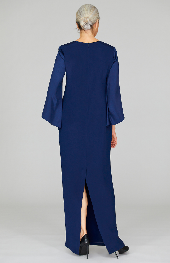 Long Sleeve Silk Gown with Satin Contrast