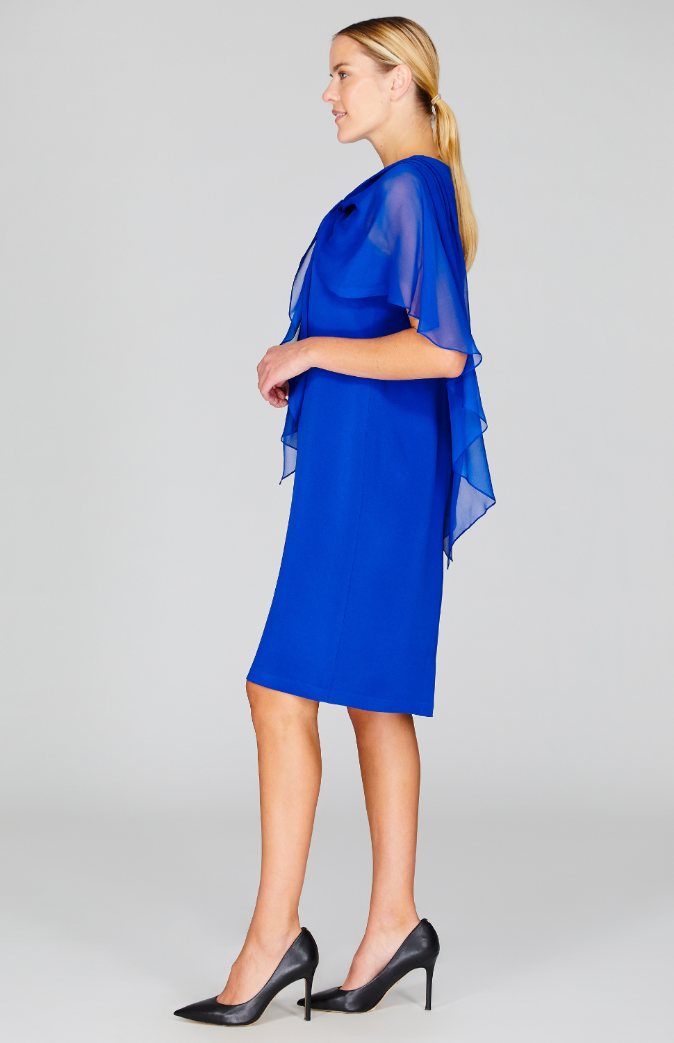 Silk Dress w/Attached Chiffon Capelet