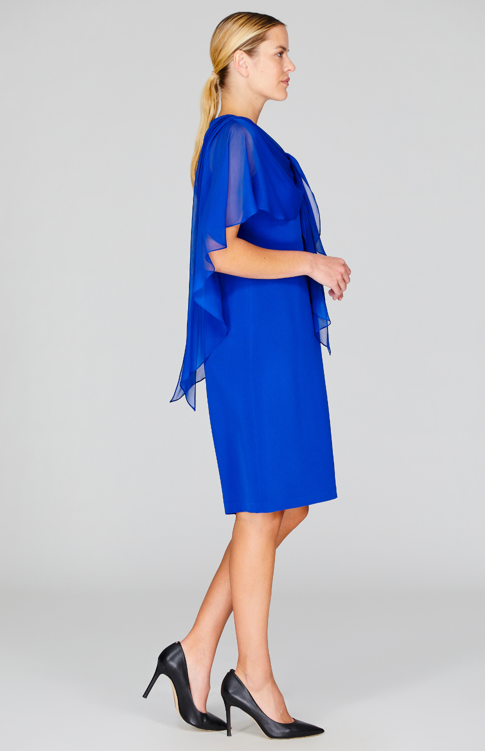 Silk Dress w/Attached Chiffon Capelet