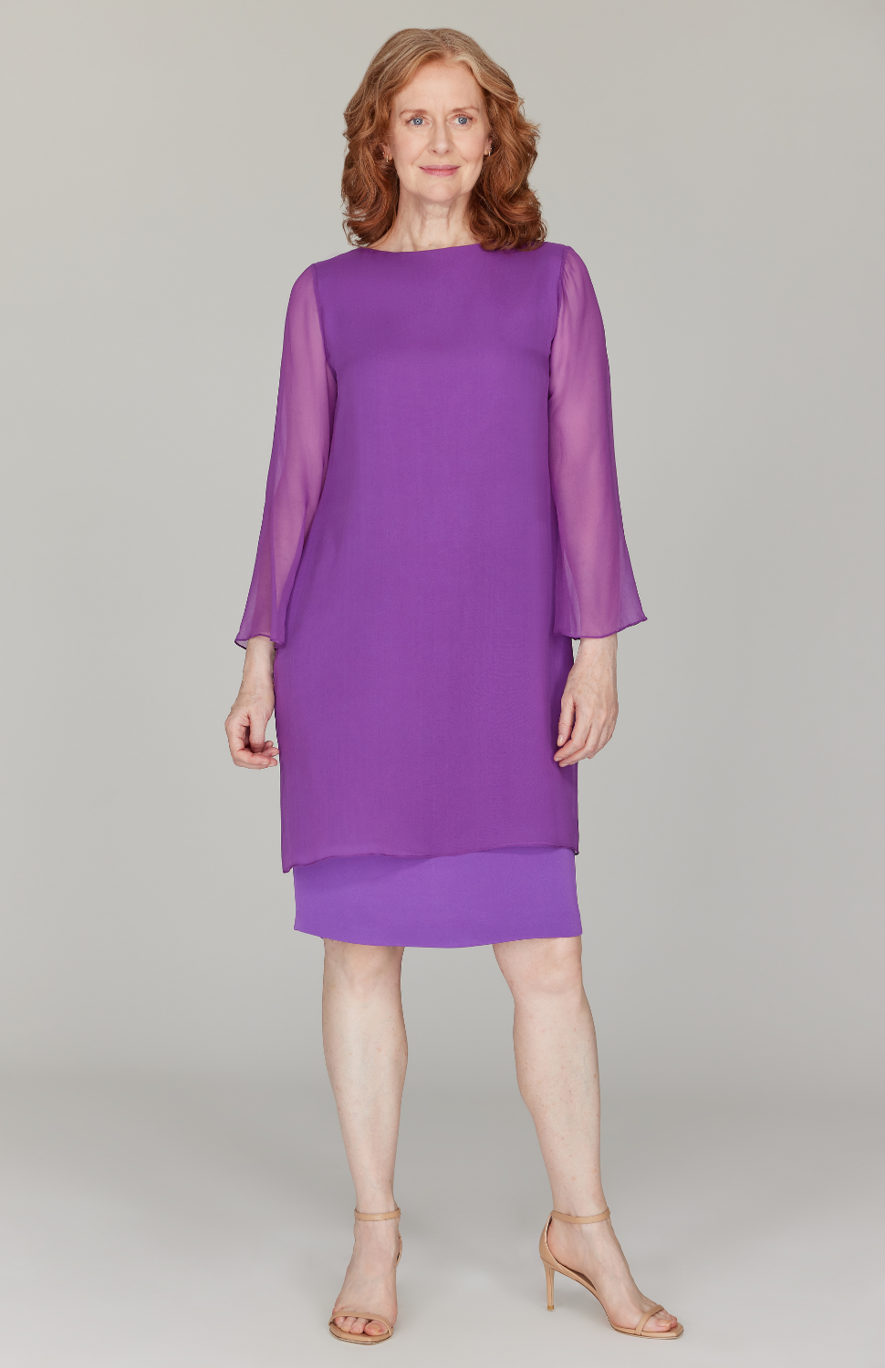 Silk Dress w/ Chiffon Sleeves & Overlay
