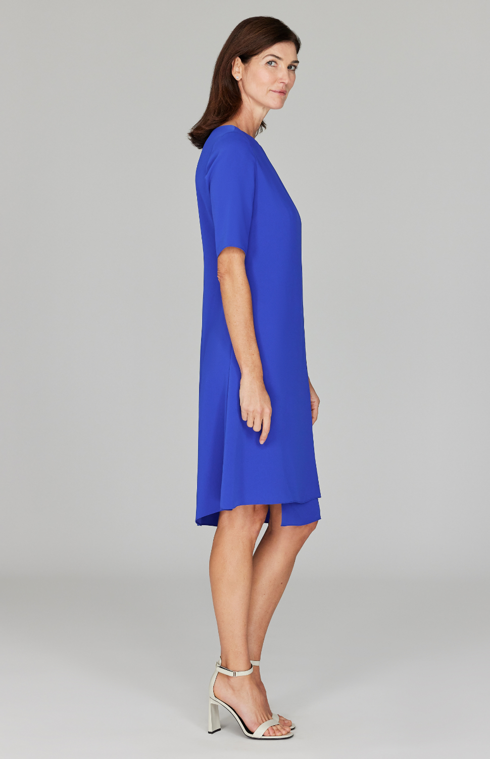 Lustrous Crepe Short Sleeve Layered Dress