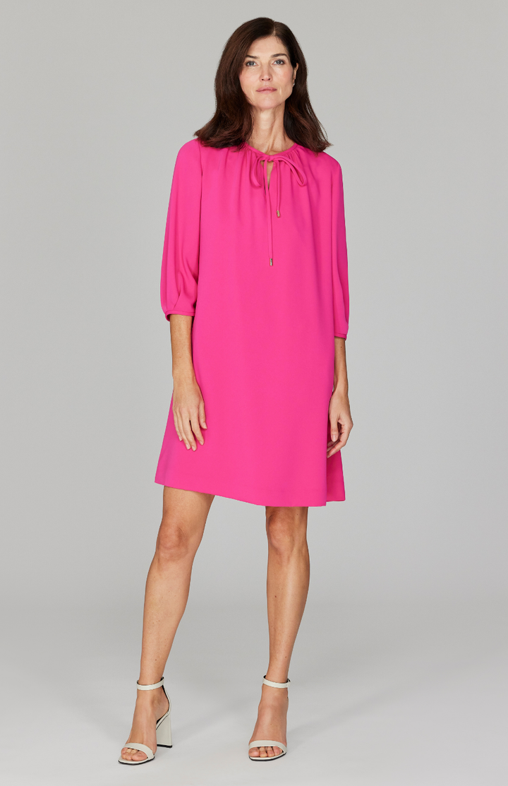 Lustrous Crepe Gather Neck Shift Dress Emmelle Design