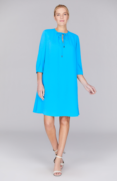 Lustrous Crepe Gather Neck Shift Dress