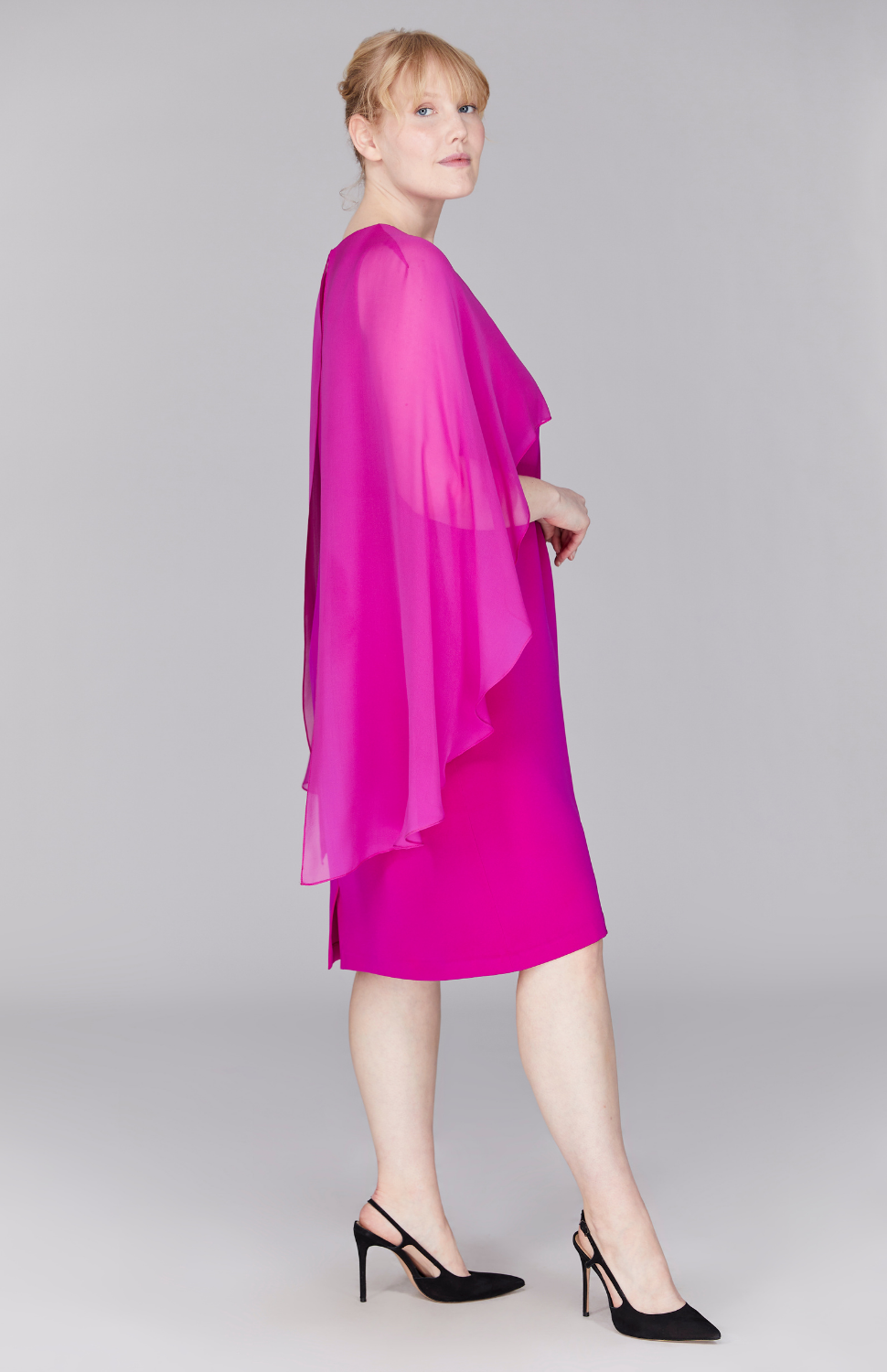 Silk Dress w/Chiffon V Neck Overlay