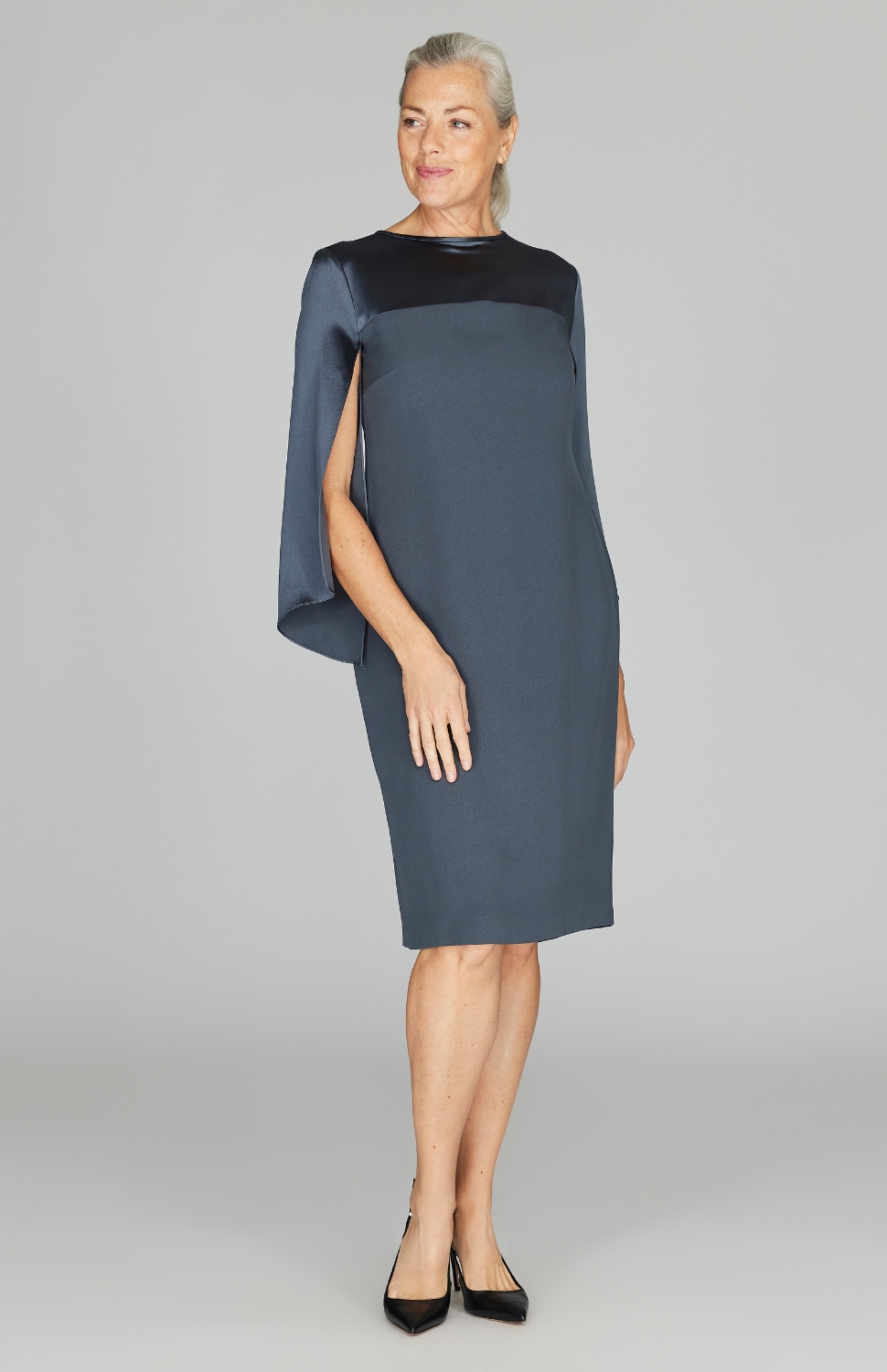 Long Sleeve Silk Dress w/ Satin Contrast Emmelle Design Long Sleeve Silk Dress w/ Satin Contrast Emmelle Design