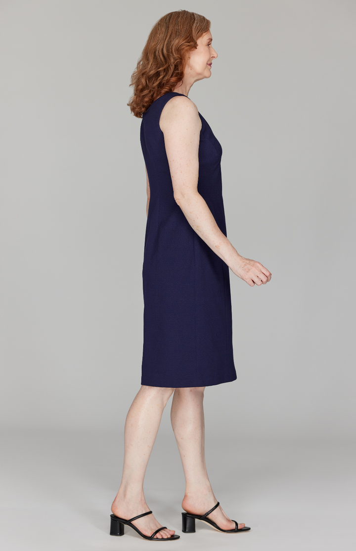 Pique V Neck Fitted Dress w/ Bias