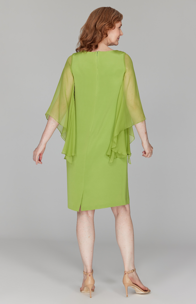 Silk Dress w/ Chiffon Drape & Cascade Sleeve