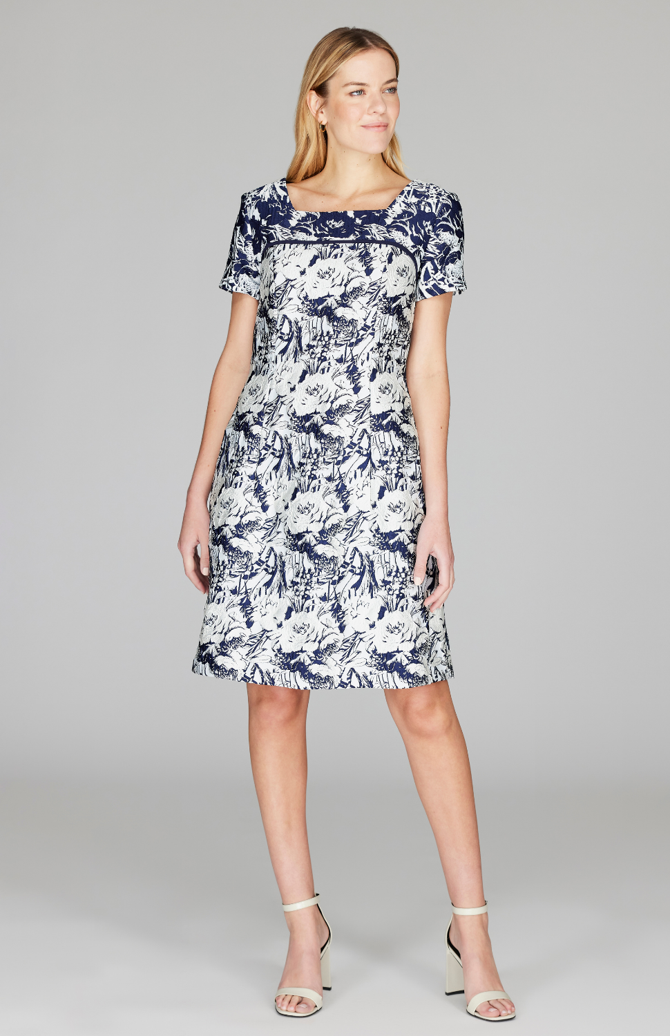 Abstract Flora Jacquard Short Sleeve Fit & Flare Dress Emmelle Design Abstract Flora Jacquard Short Sleeve Fit & Flare Dress Emmelle Design