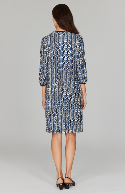 Geometric Dot Gather Neck Shift Dress