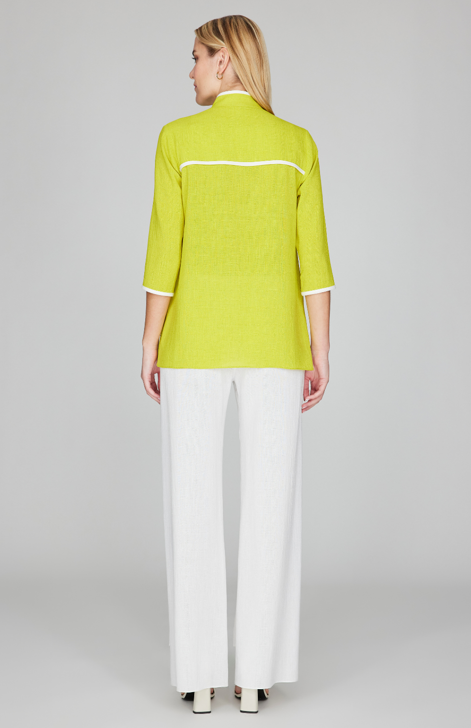 Microlinen Mandarin Collar Blouse w/ Bias Trim