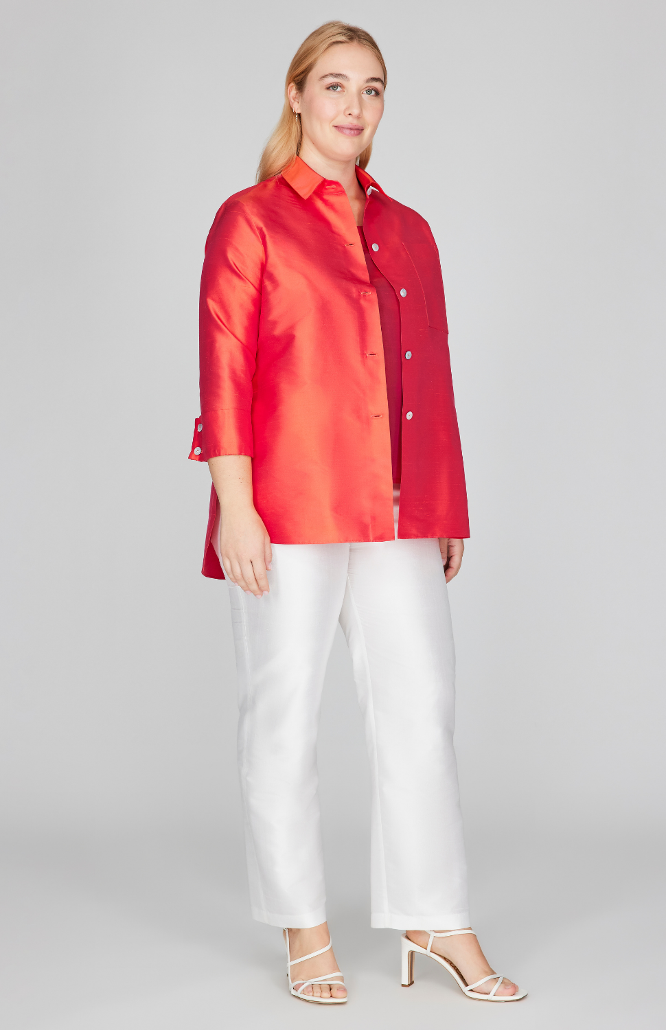 Silk Shantung Narrow Crop Pant w/ Pockets