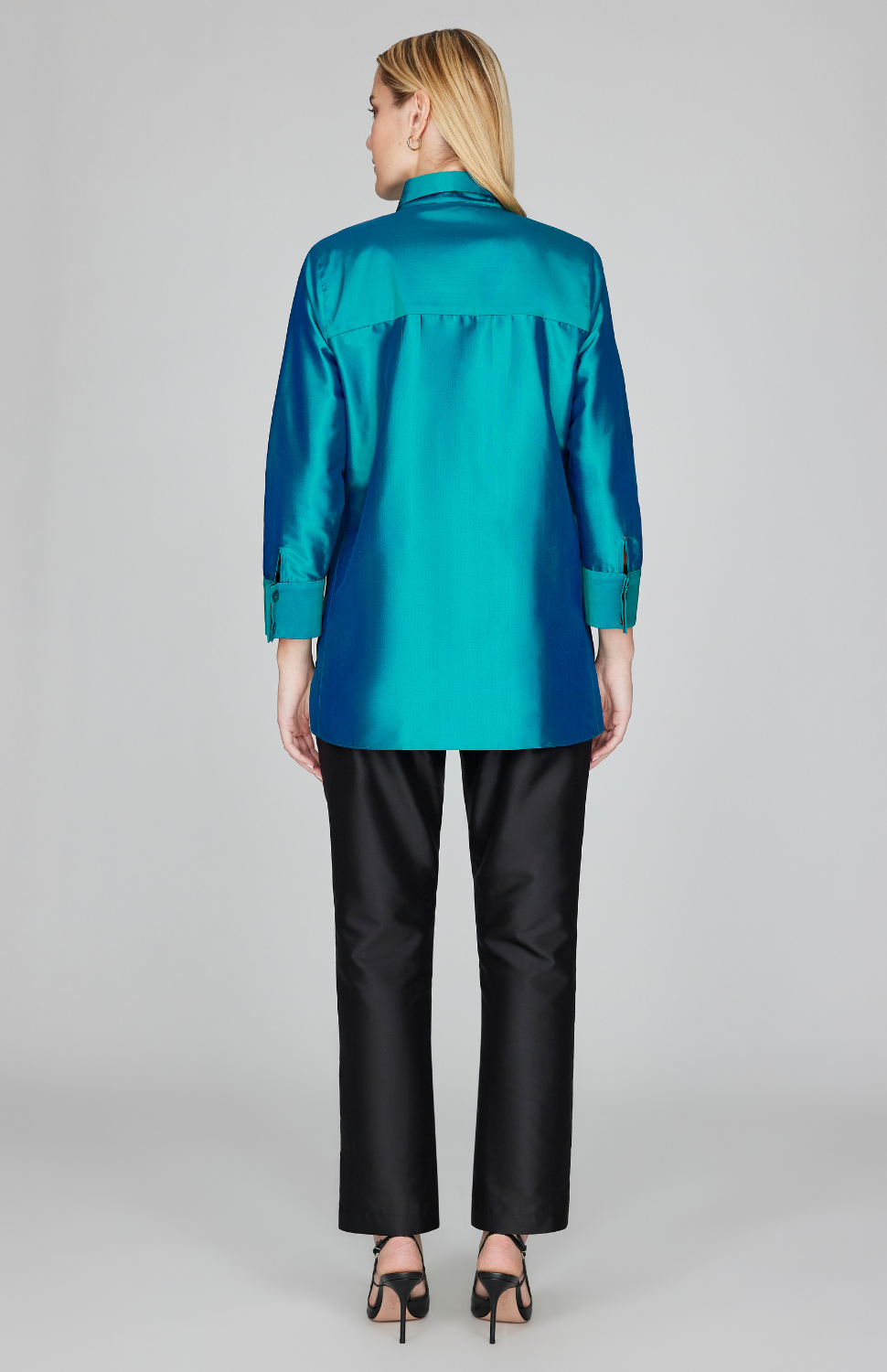 Silk Shantung Collared Button Down w/ Side Tab