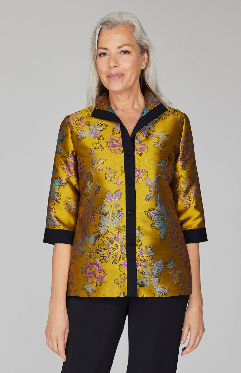 Impressionist Bloom Jacquard High Neck Shirt