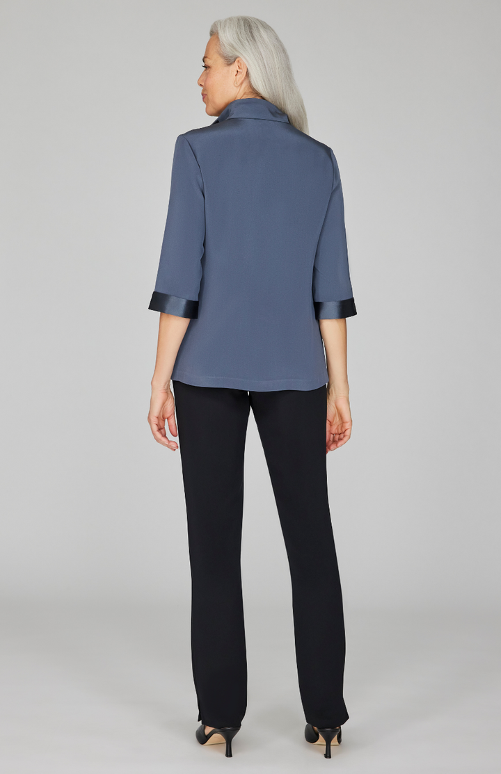 Silk High Neck Shirt w/ Satin Detail