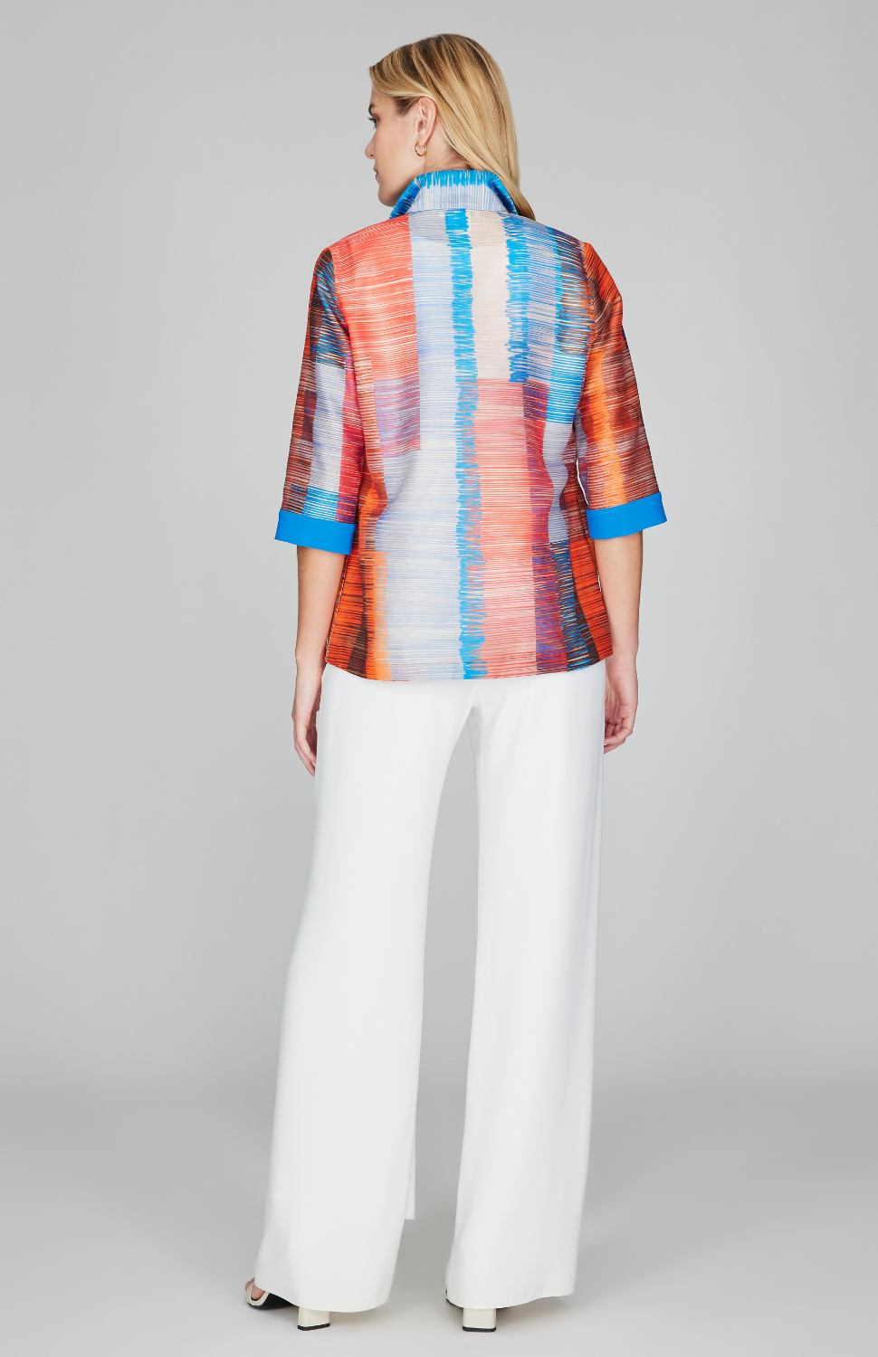 Linear Expressionist Organza Open Front High Neck Shirt Jacket